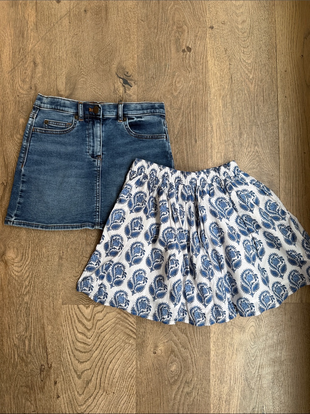 Crewcuts Blue Patterned Cotton Skirt - White & Blue